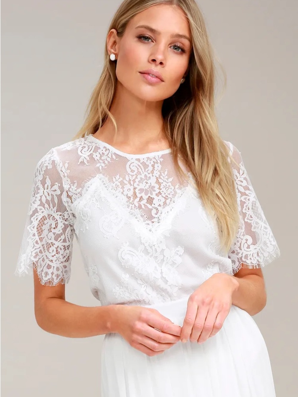 Lulus White Lace Short Sleeve Top